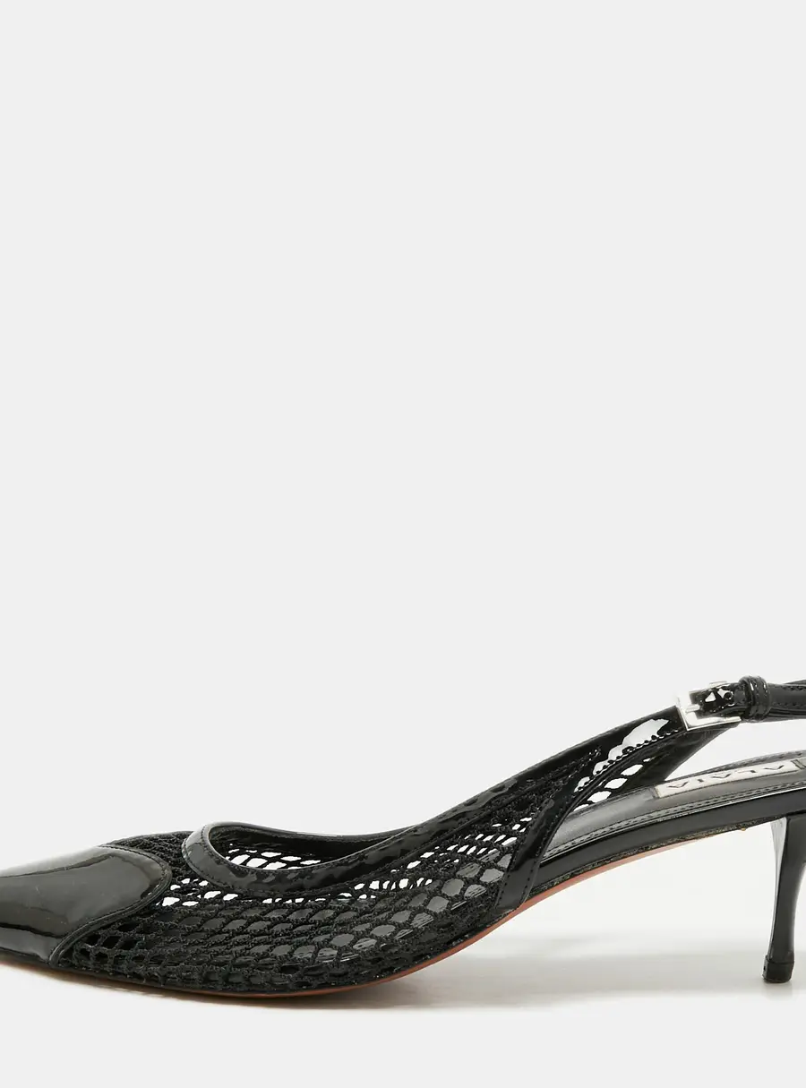 Alaia le coeur Size 41 Black Patent Leather and Mesh Leather Slingback Pumps