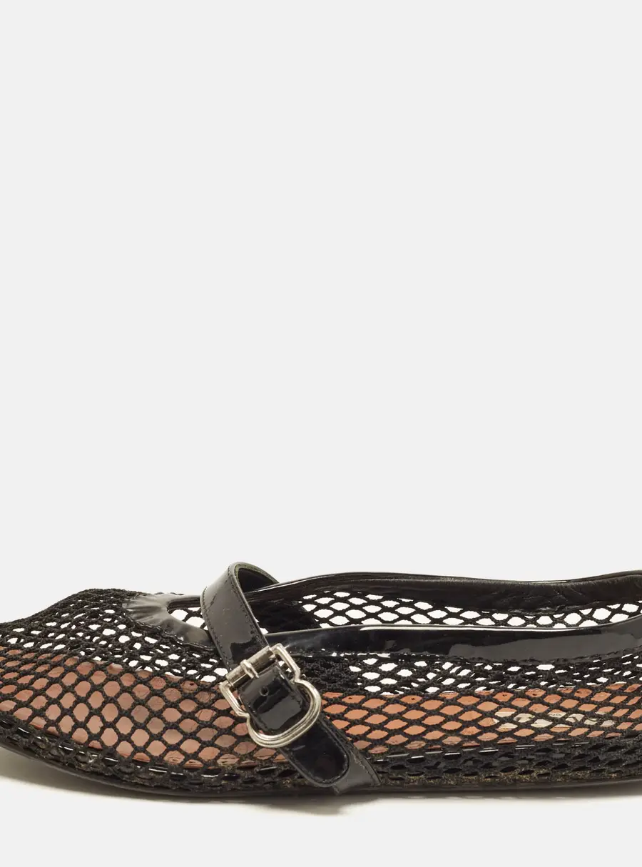 Alaia Fishnet Size 39 Black Net and Patent Leather Ballet Flats