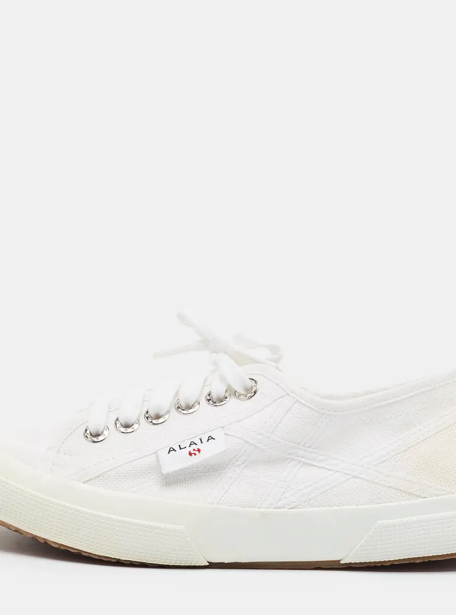 Alaia Superga Size 40 White Canvas Lace Up Sneakers
