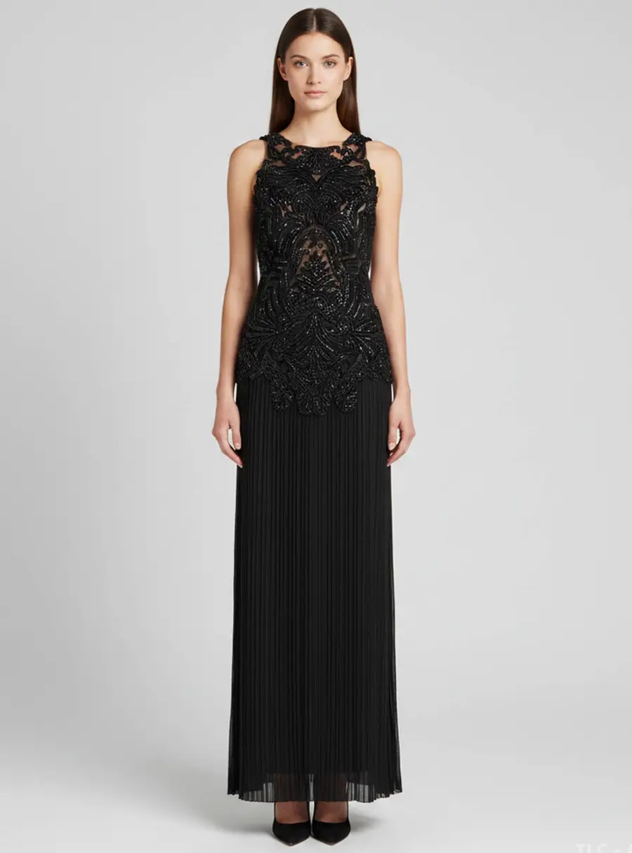 Alberta Ferretti Black Embellished Sheer Cocktail Dress S