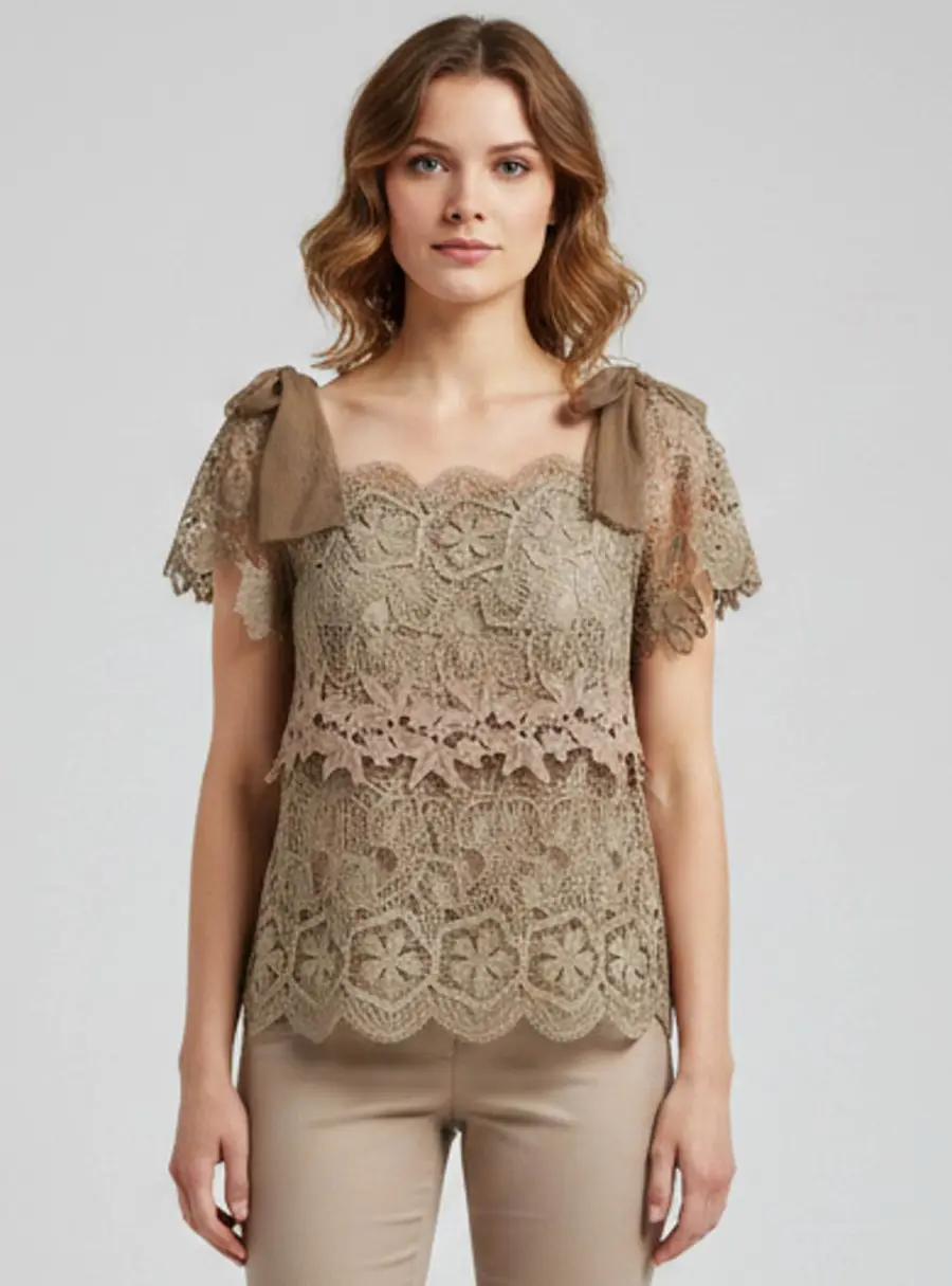 Alberta Ferretti Beige Silk and Lace Ruffled Sleeveless Top M