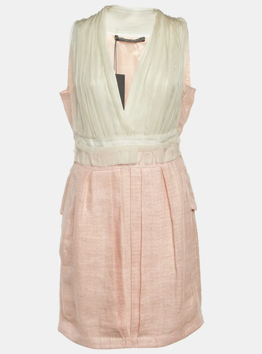 Alberta Ferretti Pink Linen & Silk Pleated Sleeveless Dress M