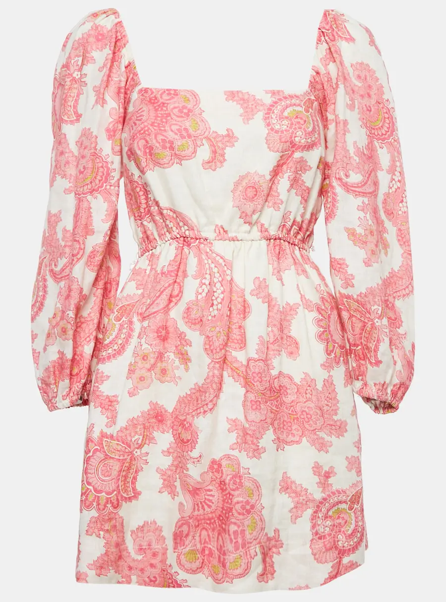 Alemais Pink Printed Linen Juno Mini Dress M