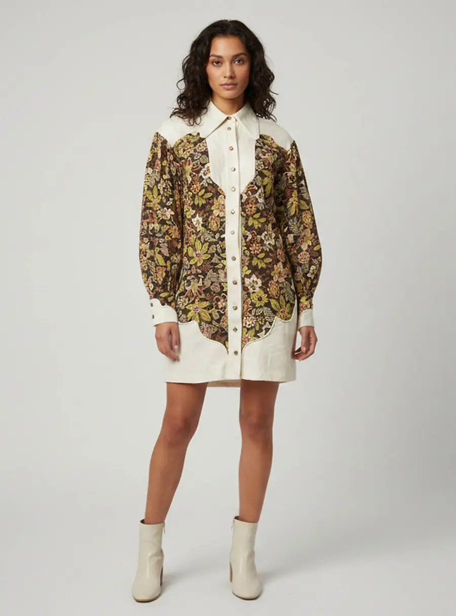 Alemais Isabella Multicolour Floral Print Linen Isabella Panel Mini Dress S