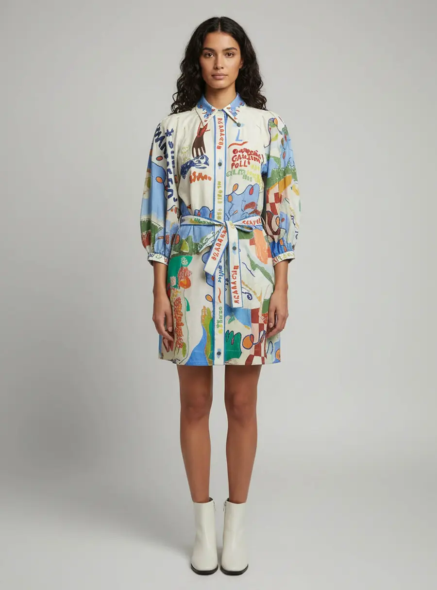 Alemais Multicolor Printed Button Front Nadia Mini Dress S