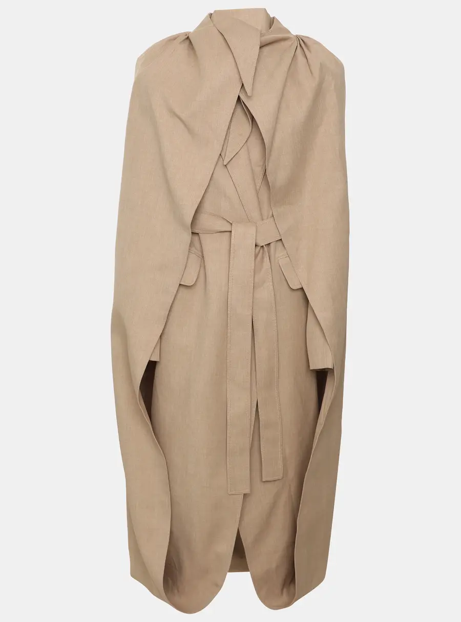 Aleksandre Akhalkatsishvili Beige Gabardine Belted Cape Coat XS