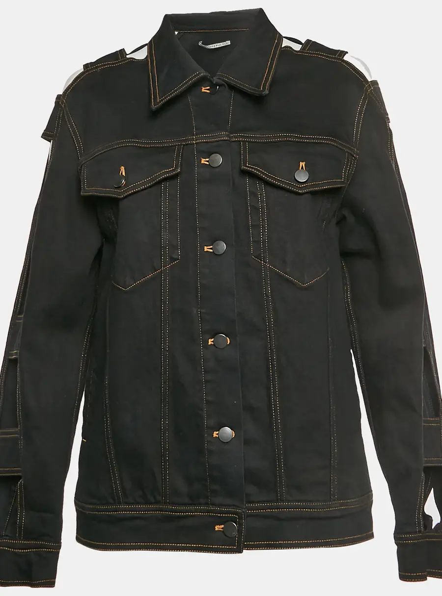 Alessandra Rich Black Denim Cutout Sleeve Jacket L