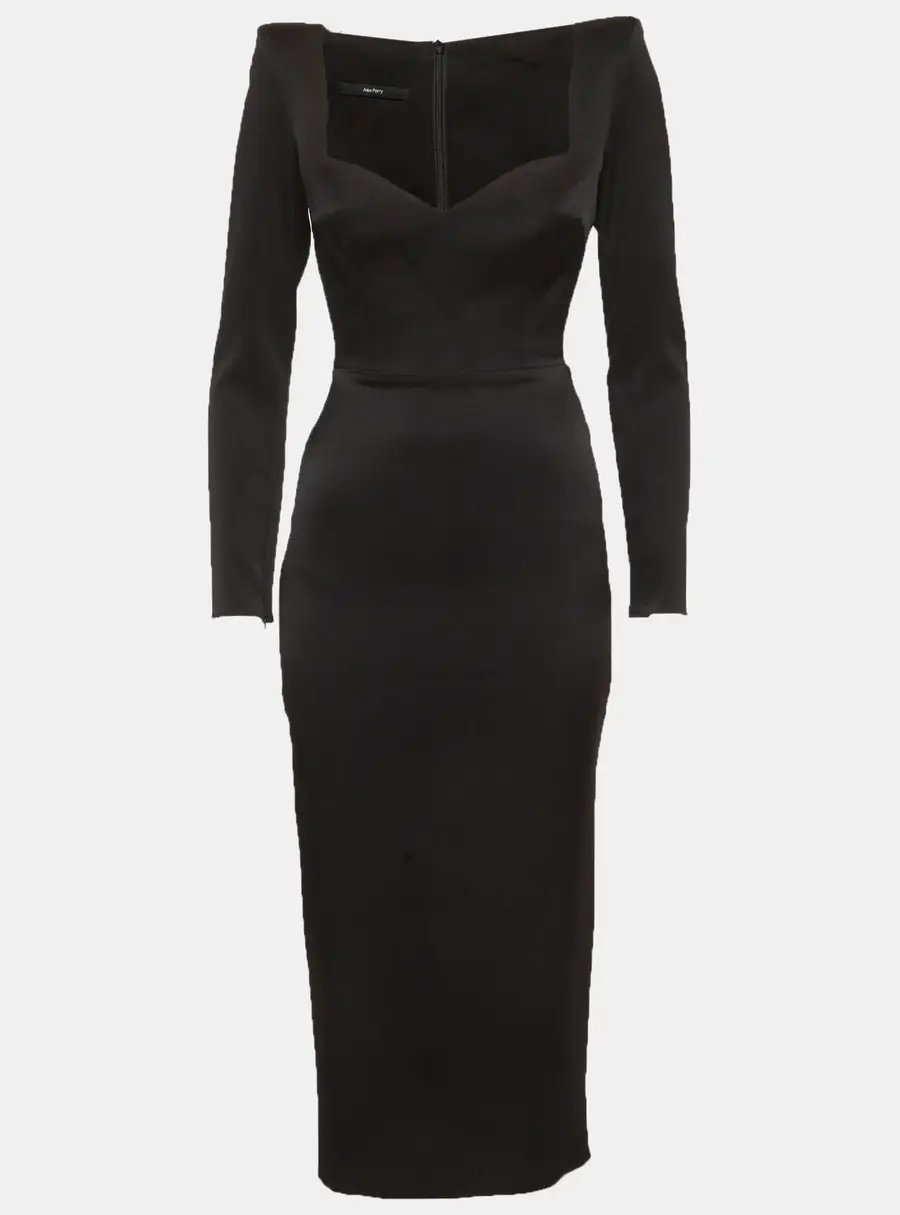 Alex Perry Black Satin Linden Midi Dress S