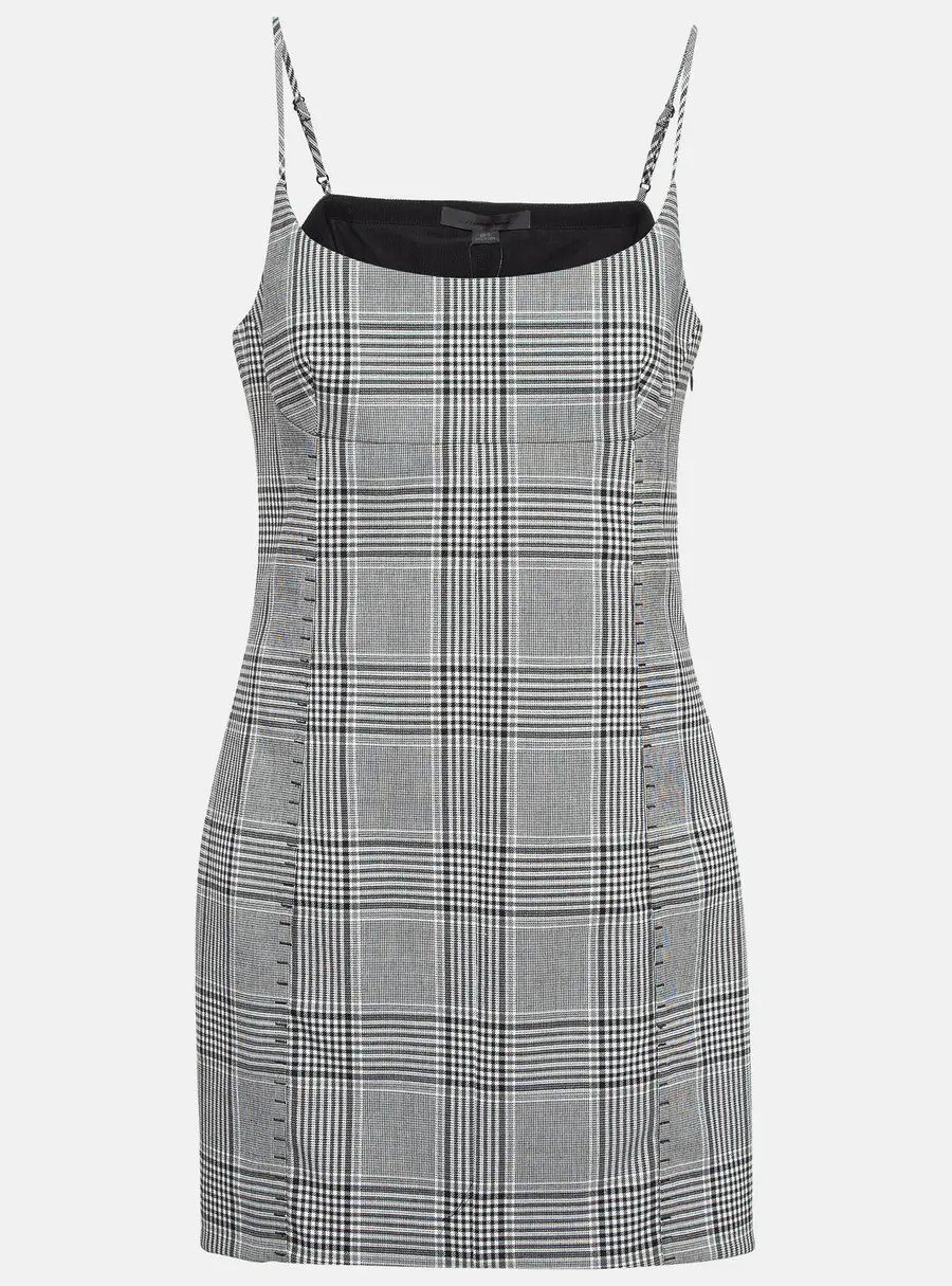 Alexander Wang Grey Plaid Wool Blend Scoop Neck Mini Dress L