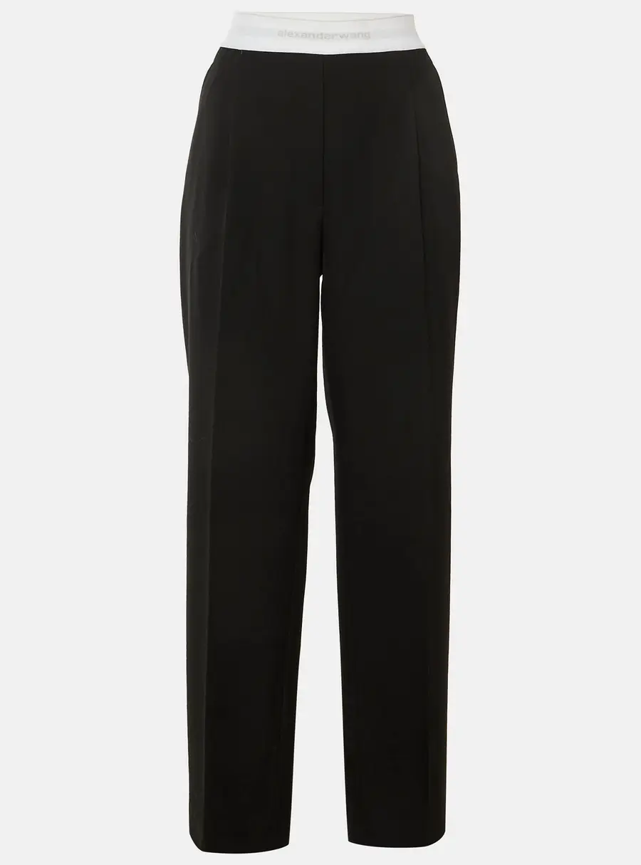 Alexander Wang Black Logo Band Detail Wool Trousers S