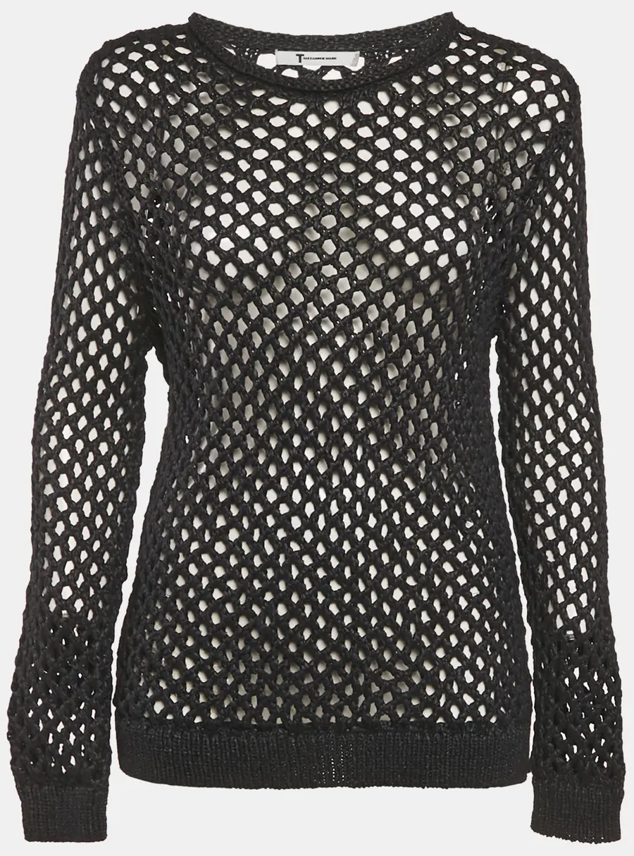 Alexander Wang Black Crochet Sheer Sweatshirt M