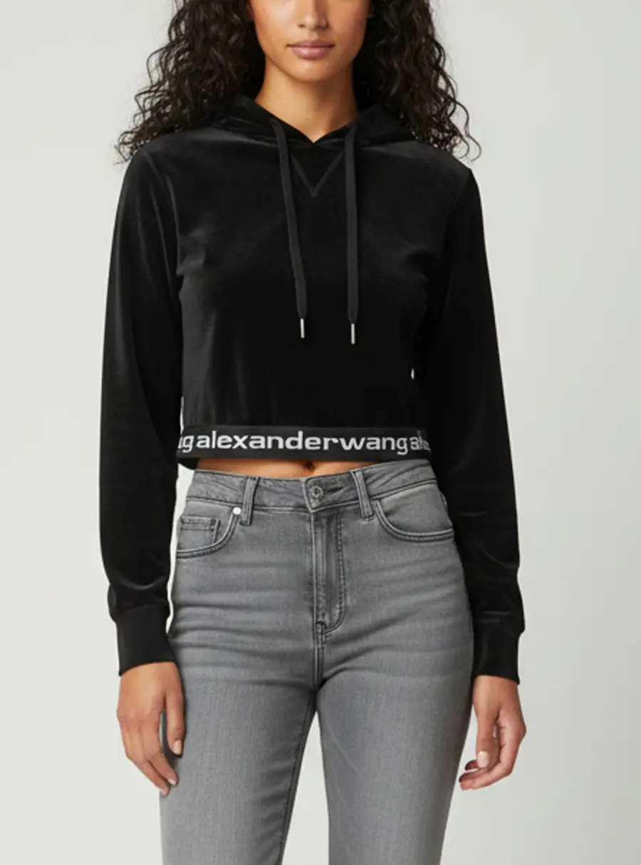 Alexanderwang.t Black Corduroy Long Sleeve Cropped Hoodie XS