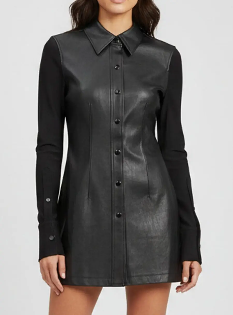 Alexander Wang Black Jersey and Calf Leather Long Corset Shirt S