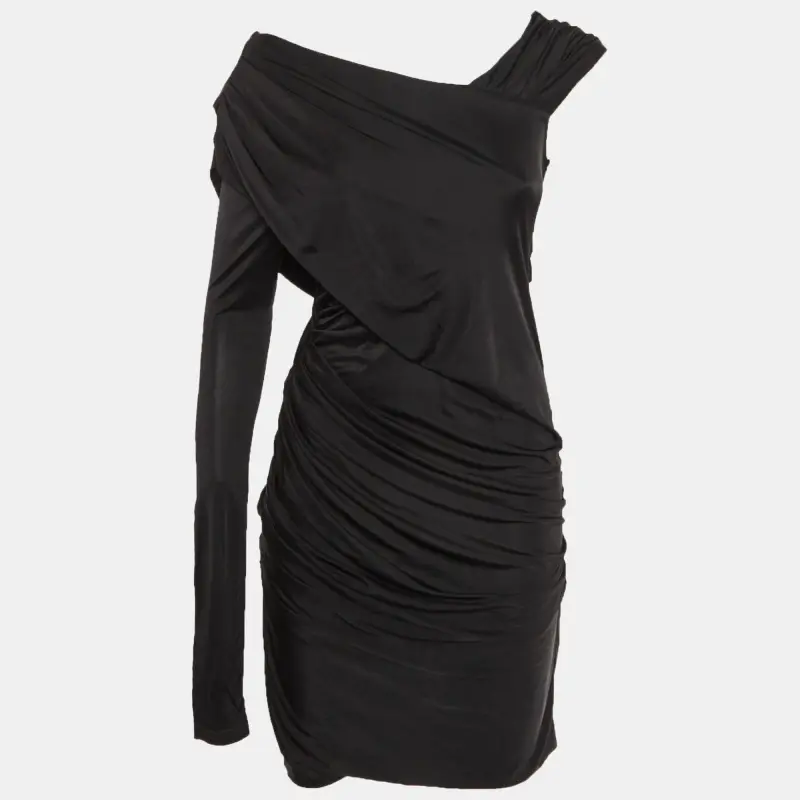 Alexander Wang Black Jersey One Shoulder Draped Dress M