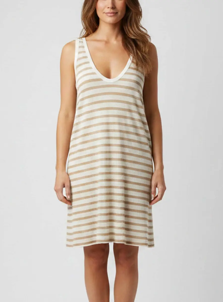T by Alexander Wang White/Brown Stripe Knit Sleeveless Short Dress S