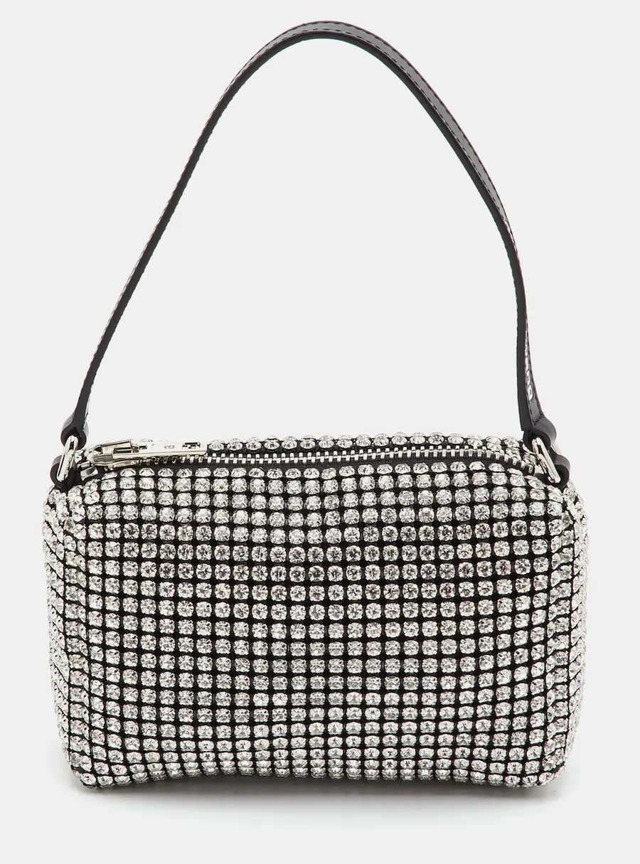 Alexander Wang Heiress Black Crystal Embellished Mesh and Leather Clutch