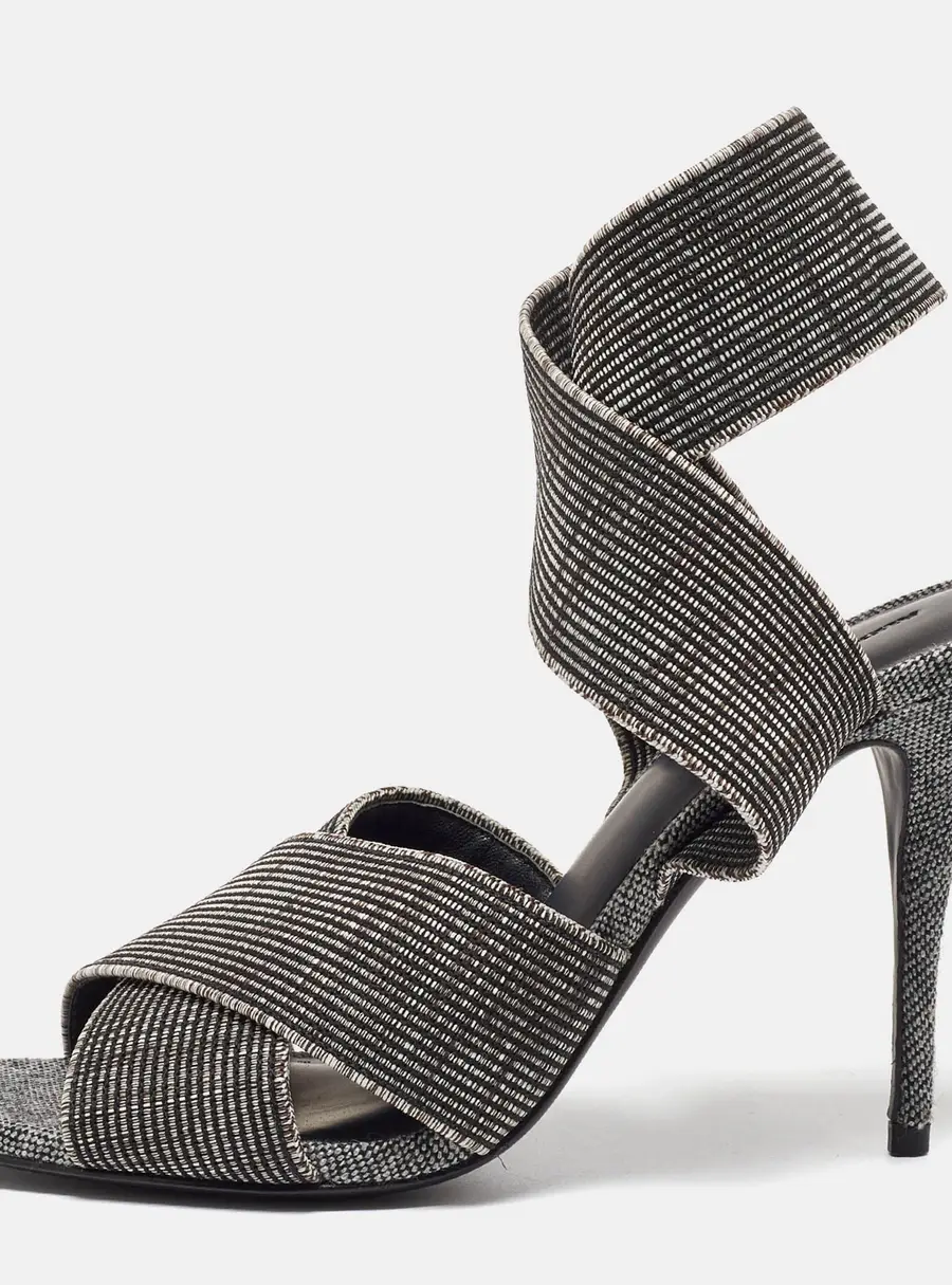 Alexander Wang Grey/Black Canvas Ankle Wrap Sandals Size 37