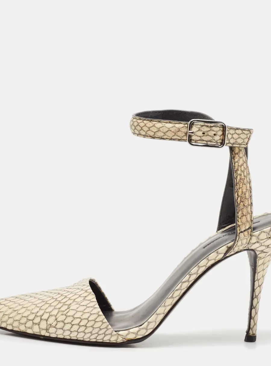 Alexander Wang Beige/Black Snakeskin Leather Ankle Strap Pumps Size 38