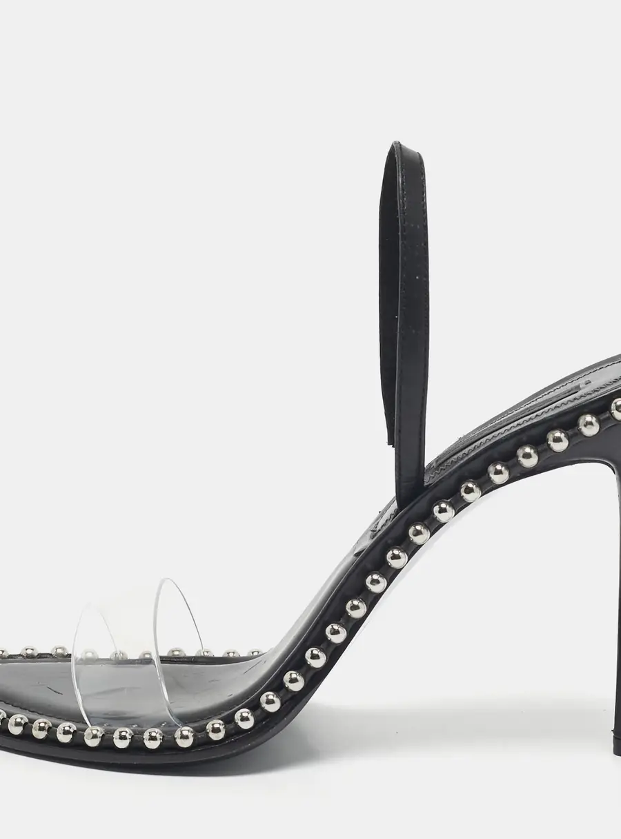 Alexander Wang Black Leather and PVC Studded Nova Slingback Sandals Size 39