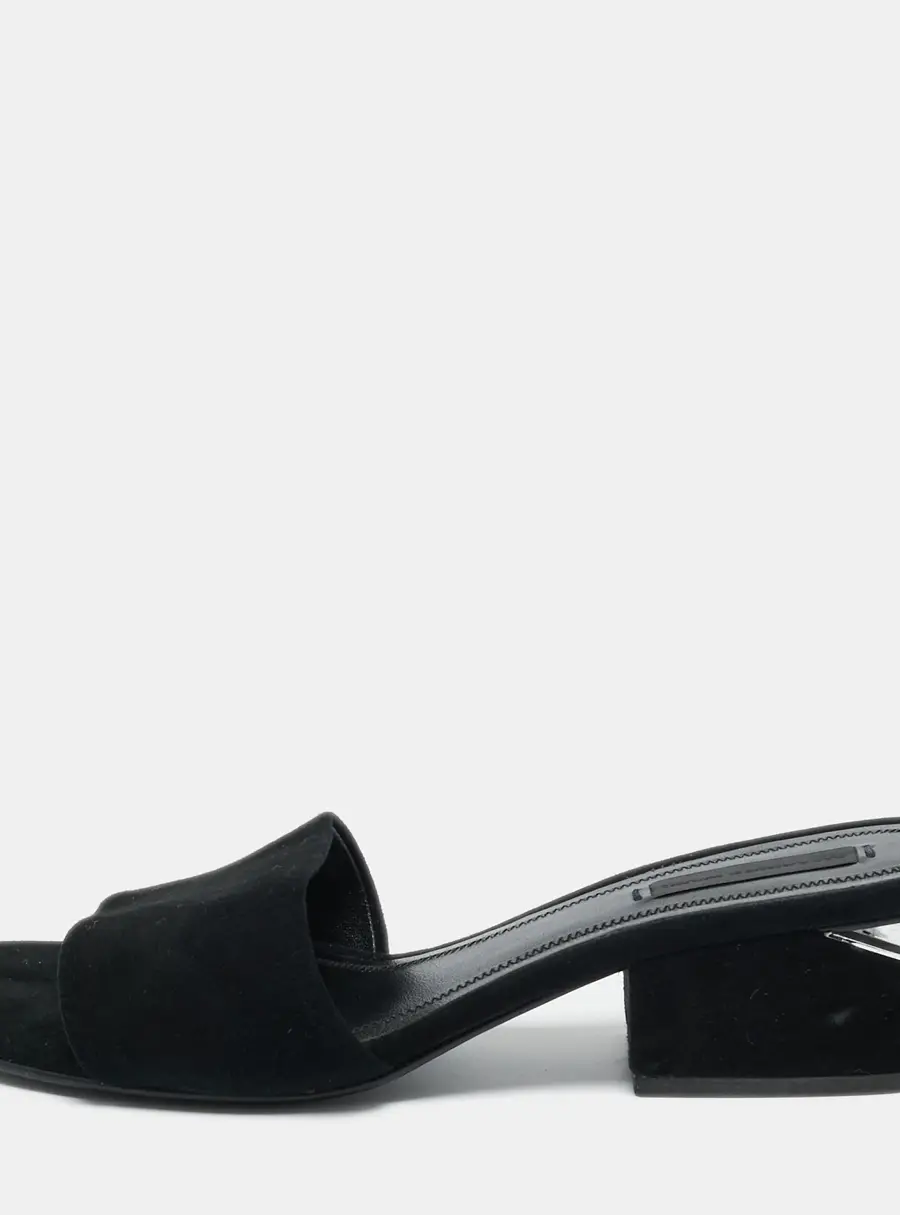 Alexander Wang Black Suede Cut-Out Block Heel Slide Sandals Size 36.5