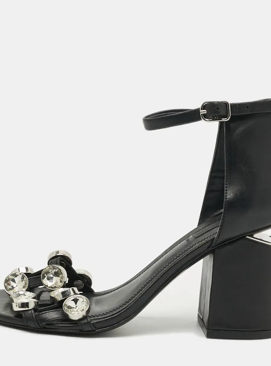 Alexander Wang Abby Size 37 Black Leather Crystal Embellished Ankle Strap Sandals
