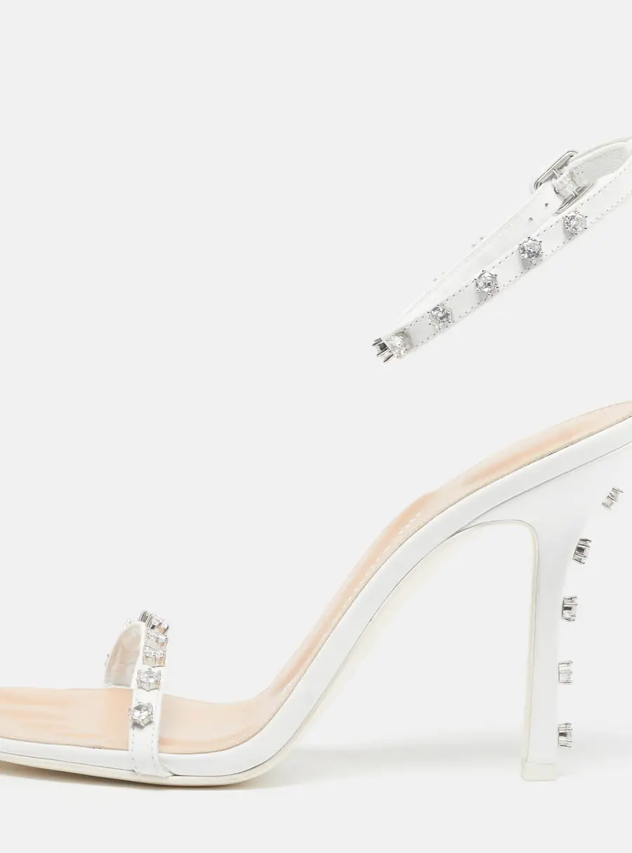 Alexander Wang Nicki Size 40 White Leather Crystal Embellished Ankle Strap Sandals