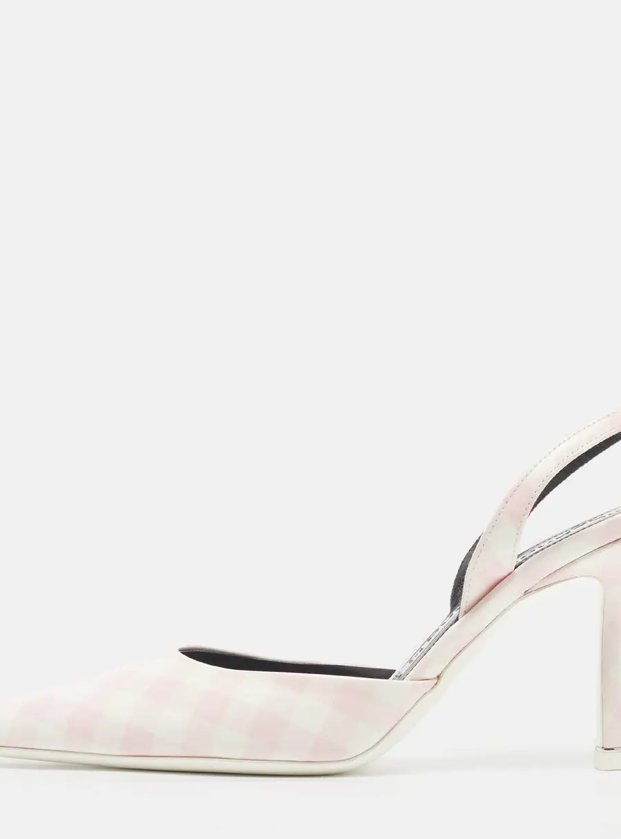 Alexander Wang Size 38 Pink/White Gingham Print Leather Grace Slingback Pumps