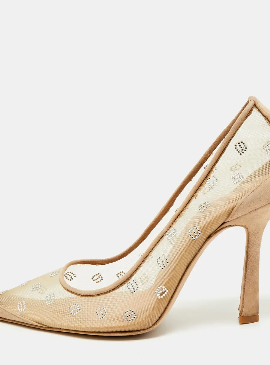Alexander Wang Delphine Size 40 Beige Lace and Suede Pointed Toe Pumps