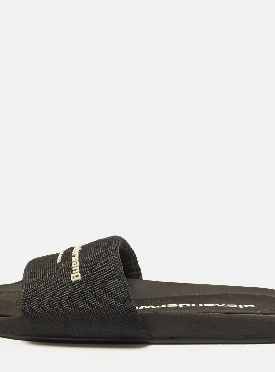 Alexander Wang Size 39 Black Fabric Logo Flat Slides