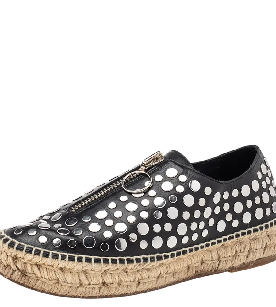 Alexander Wang Black Embellished Leather Platform Espadrille Flats Size 38
