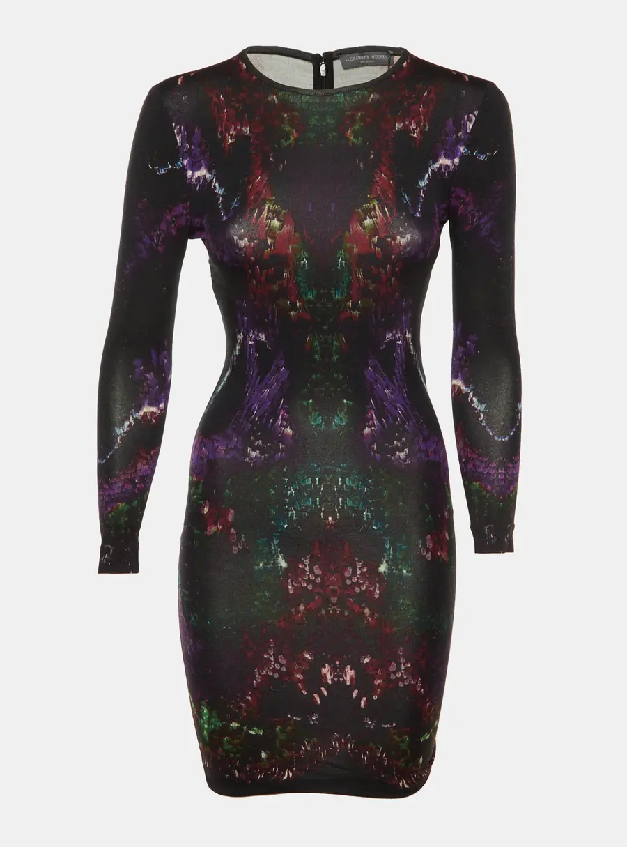 Alexander McQueen Black Printed Jersey Fitted Dress XS