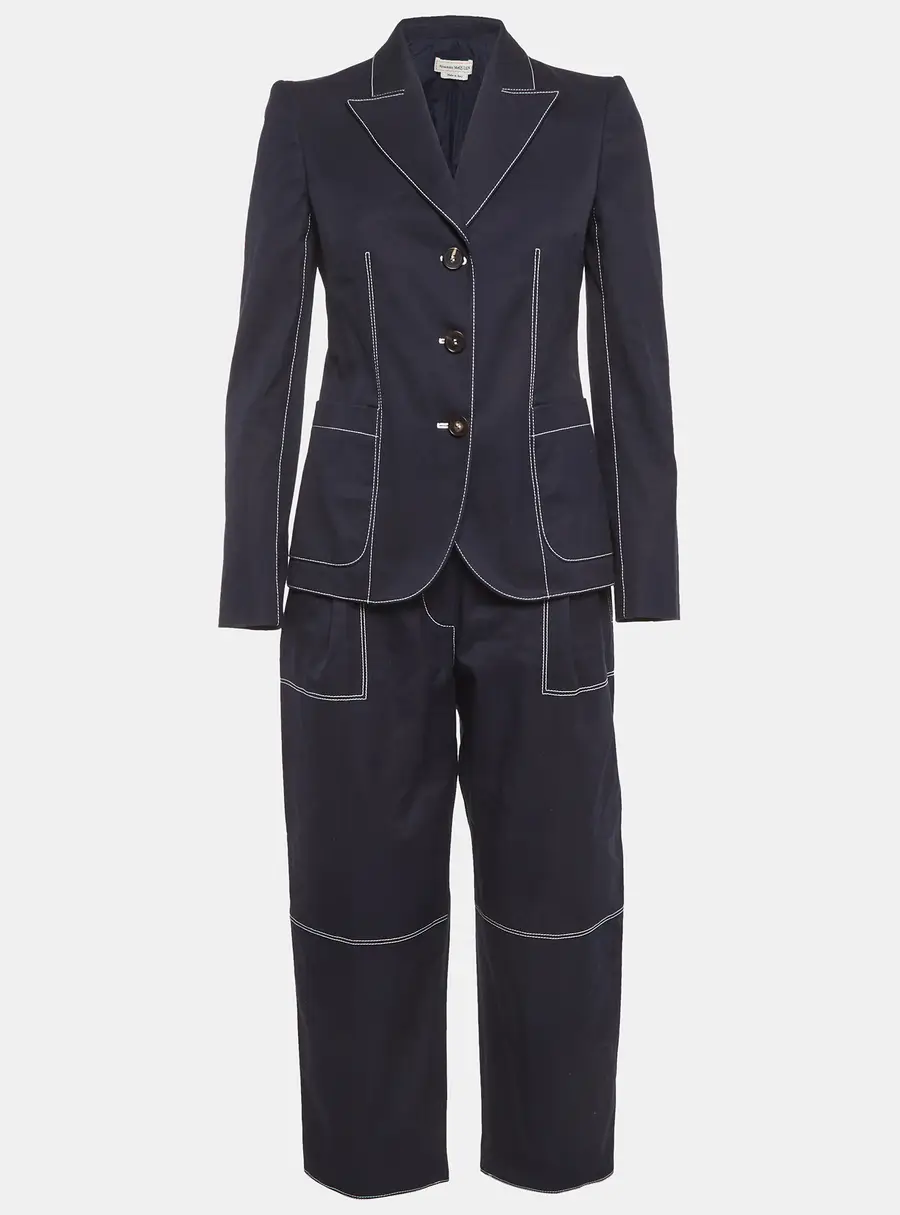 Alexander McQueen Navy Blue Denim Contrast Stitch Suit S/M
