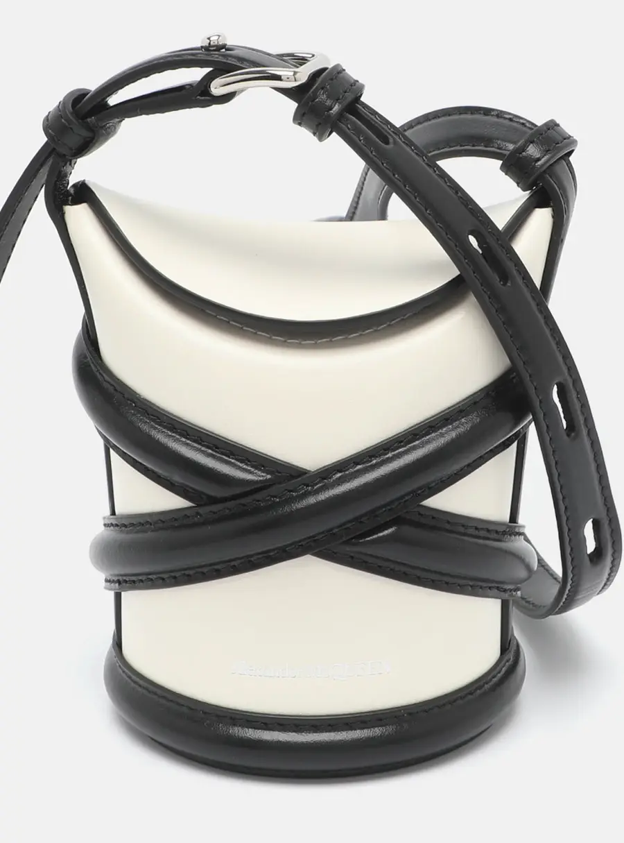 Alexander McQueen The Curve Micro White/Black Leather Bucket Bag