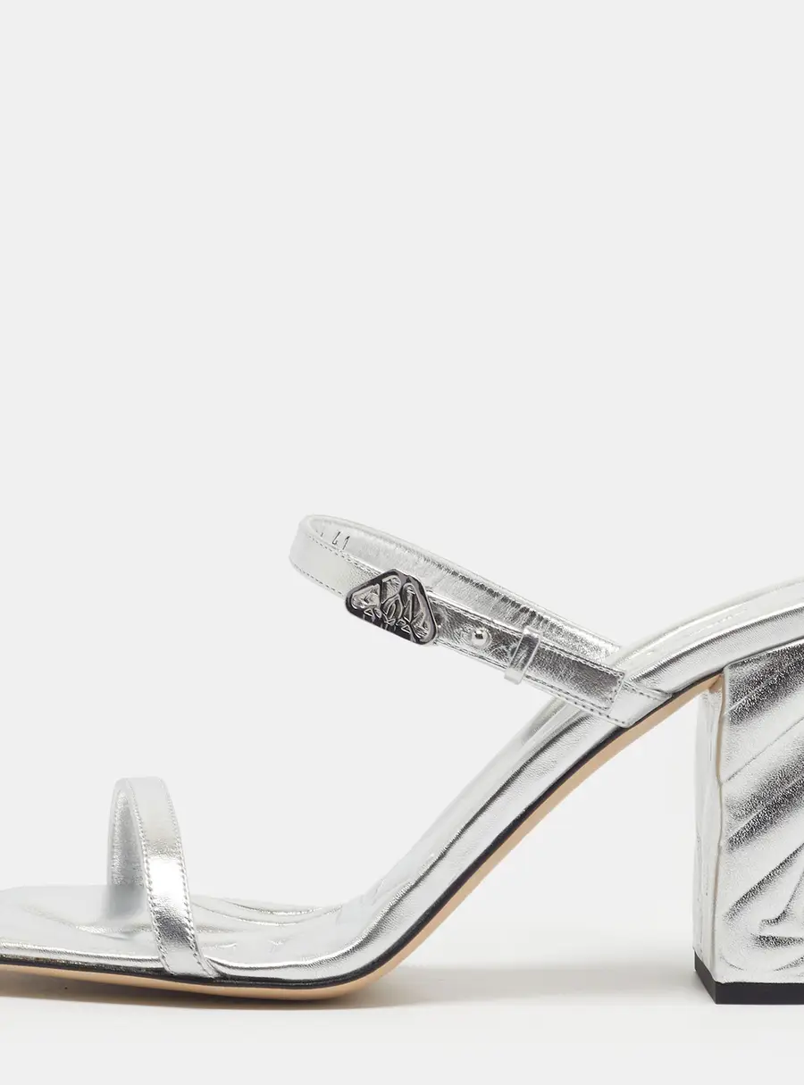 Alexander McQueen Seal Size 41 Metallic Silver Leather Block Heel Slide Sandals