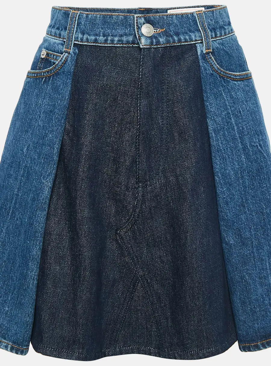 Alexander McQueen Blue Denim Dual Tone Pleated Mini Skirt S