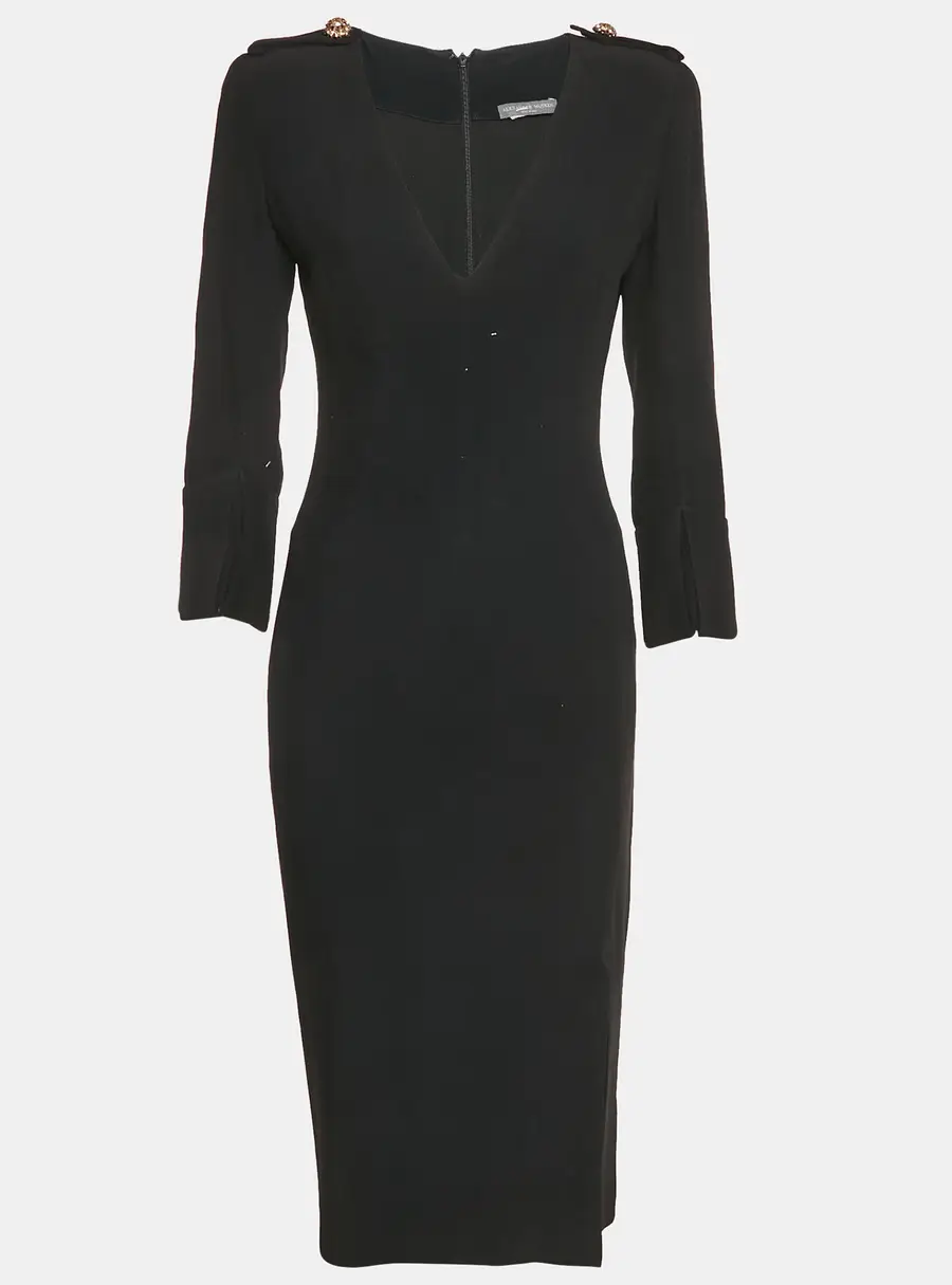 Alexander McQueen Black Crepe V-Neck Midi Dress S