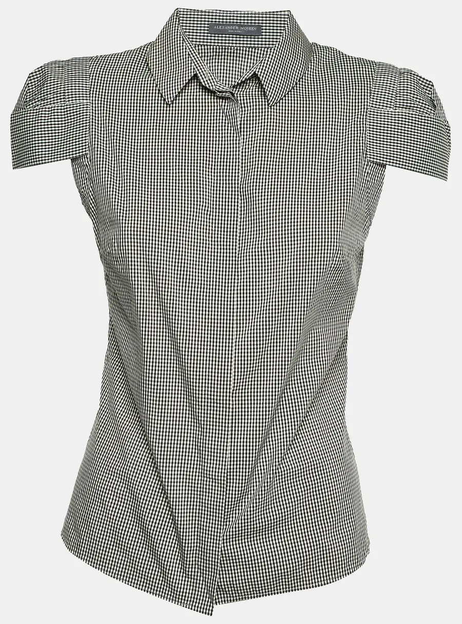Alexander McQueen Black & White Gingham Print Cotton Blend Shirt S