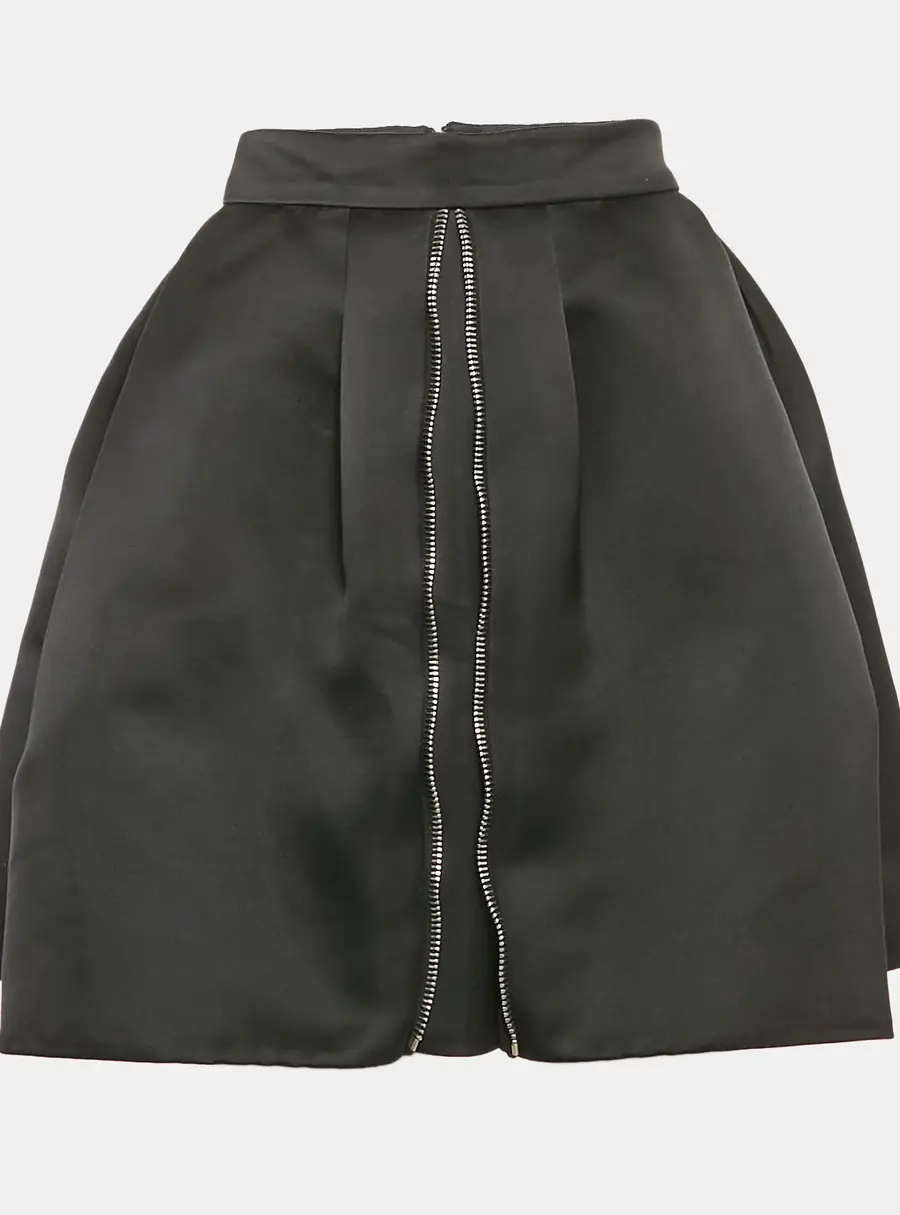 Alexander McQueen Black Satin Pleated Mini Skirt S