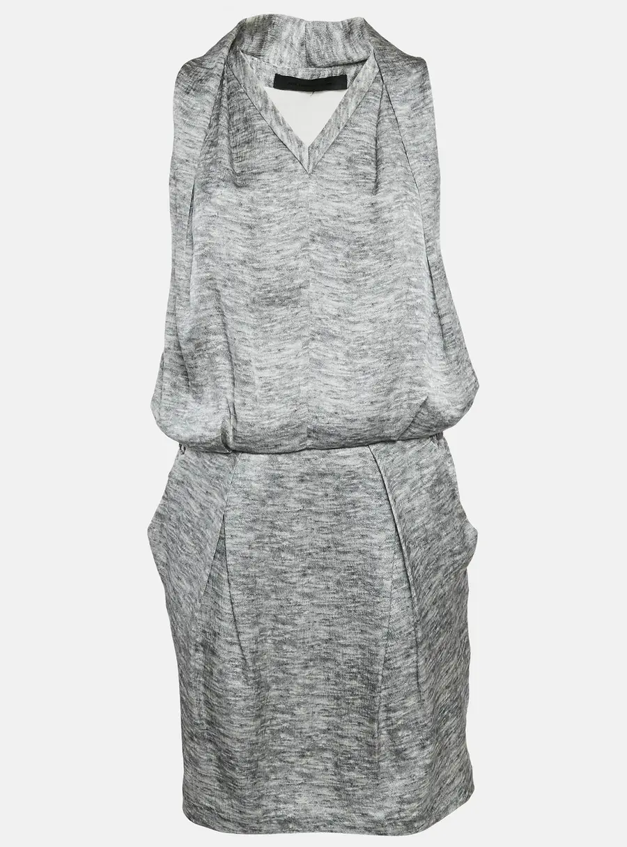 Alexander McQueen Grey Silk V-Neck Sleeveless Short Dress M