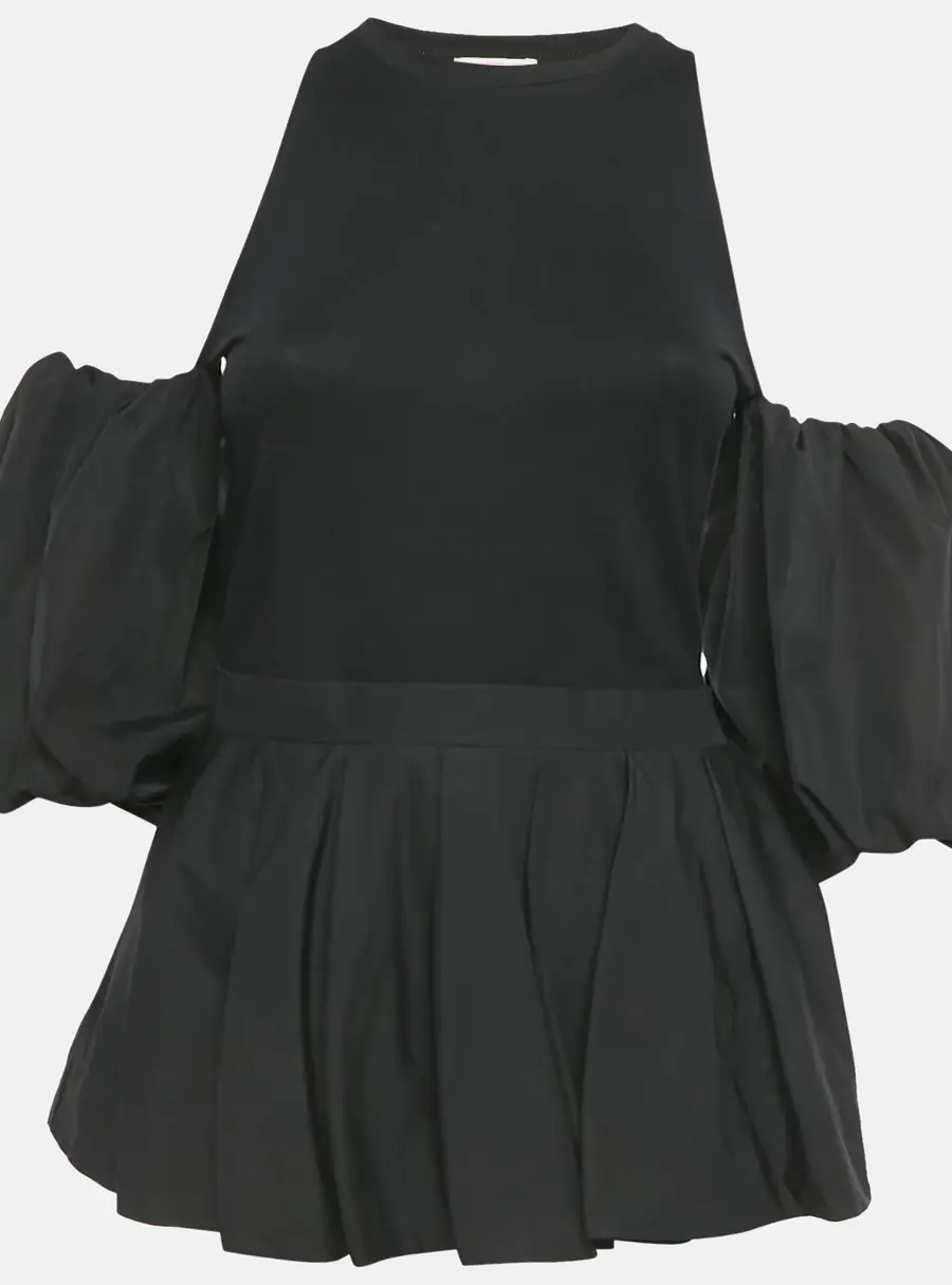 Alexander McQueen Black Cotton Balloon Sleeve Top S