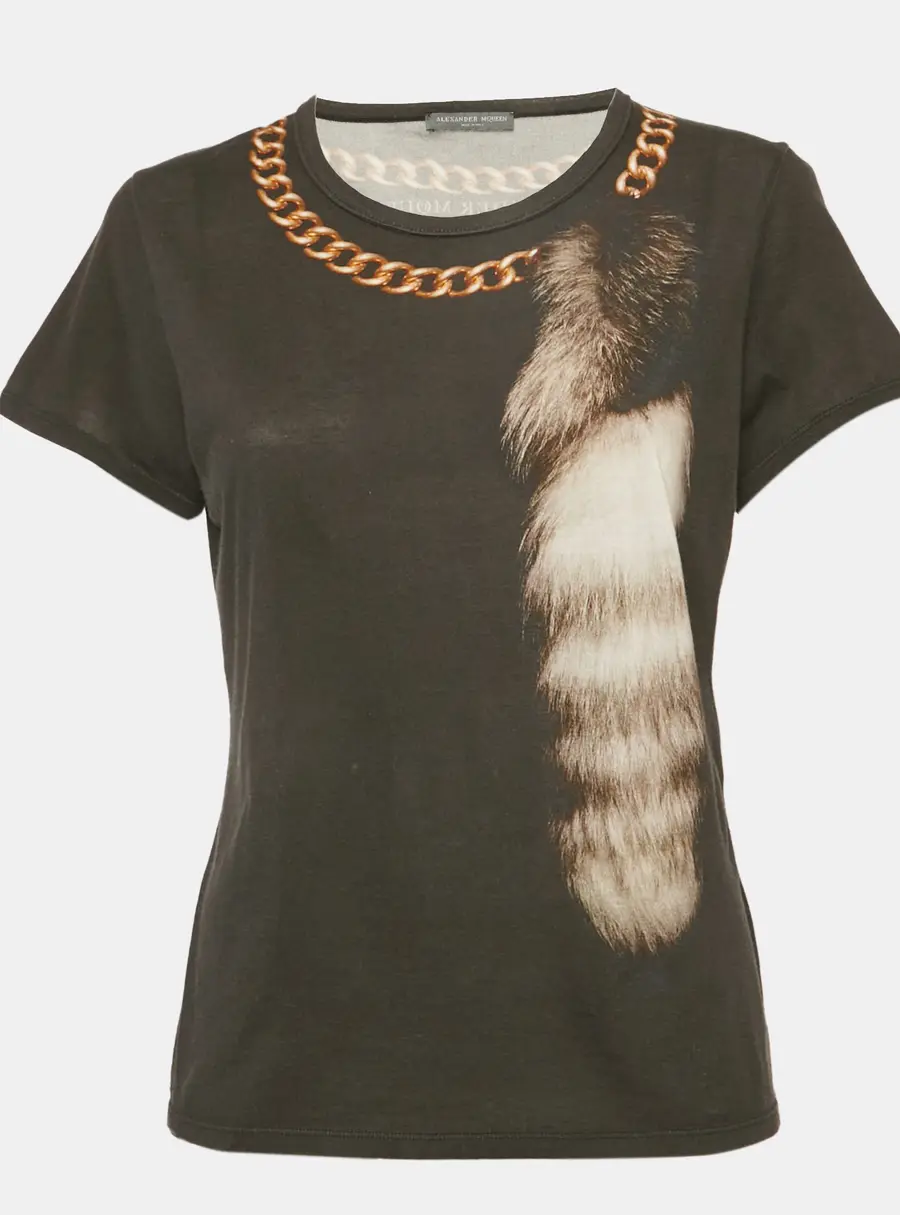 Alexander McQueen Black Fox & Chain Printed Jersey T-Shirt M