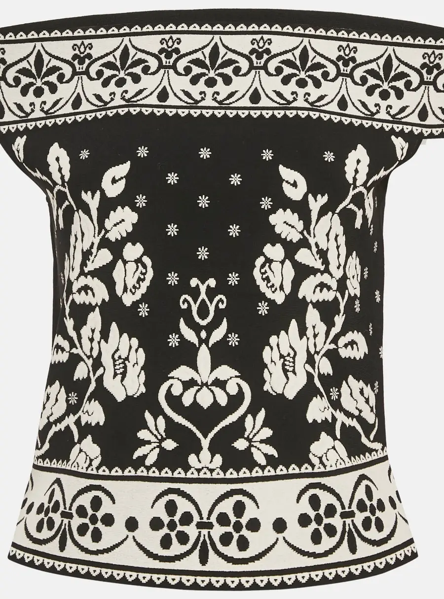 Alexander McQueen Black Floral Embossed Knit Crop Top M