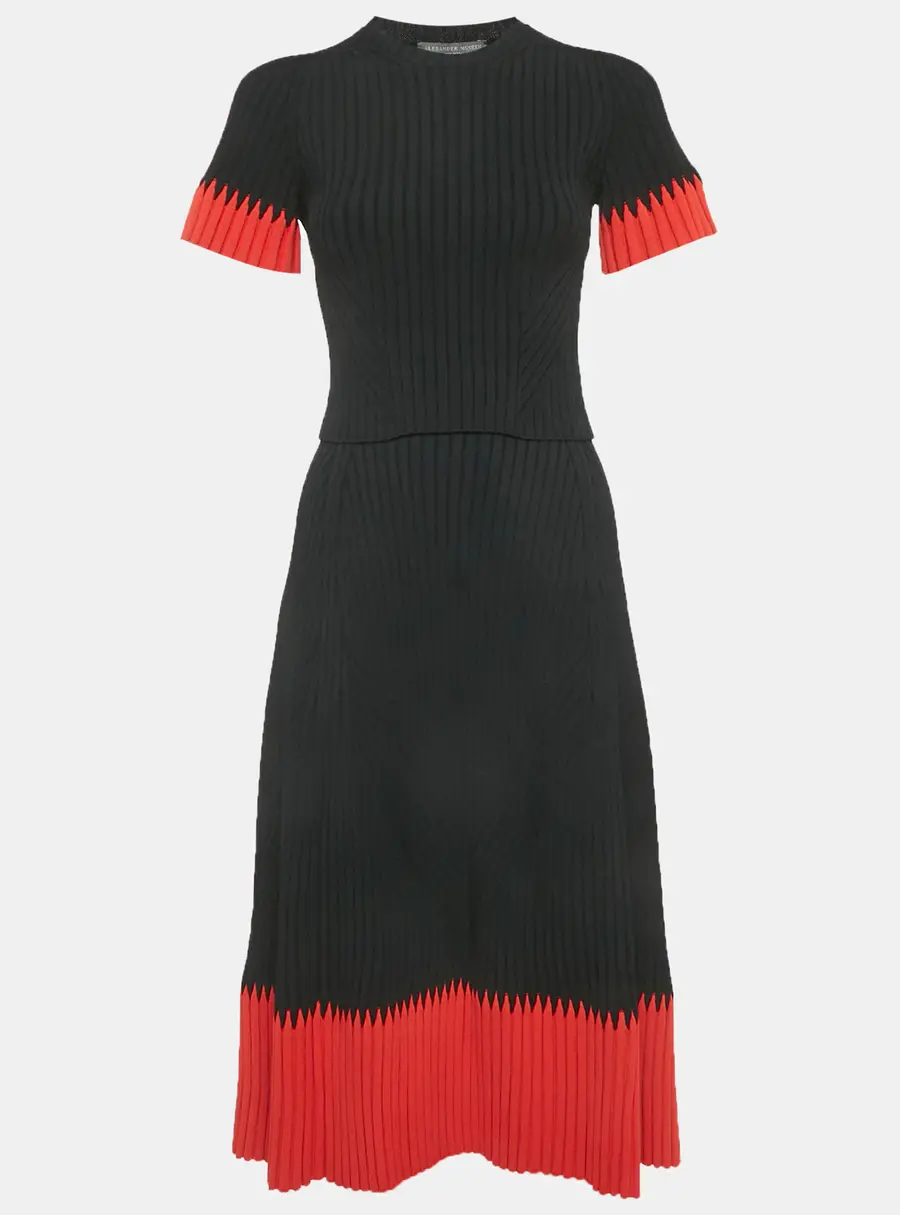 Alexander McQueen Black/Red Rib Knit Skirt Set XS