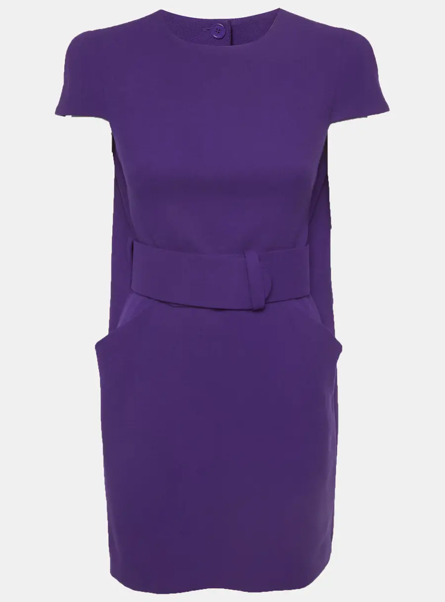 Alexander McQueen Purple Wool Cape-Back Mini Dress S