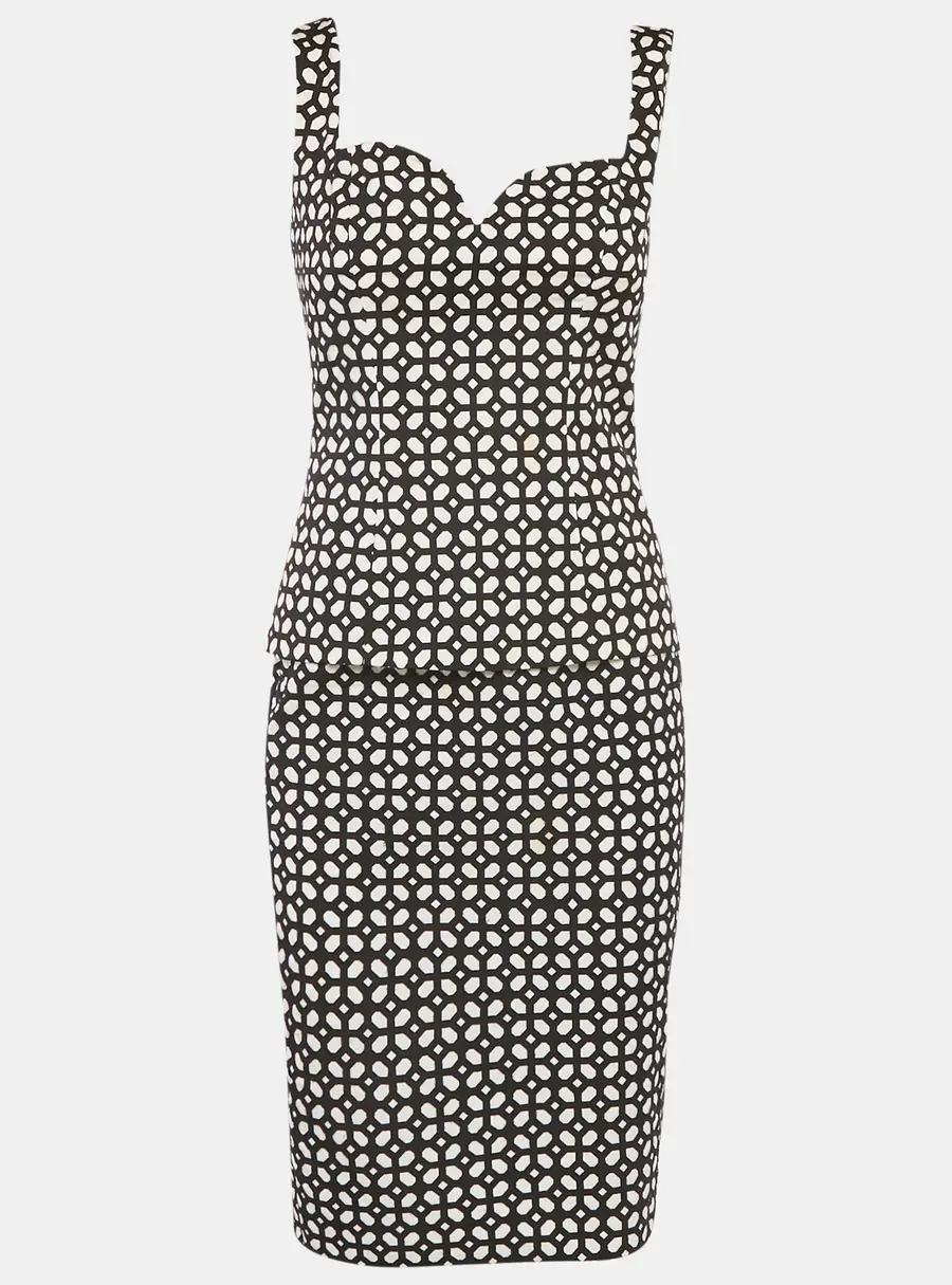 Alexander McQueen Black /White Patterned Cotton Top & Skirt Set S