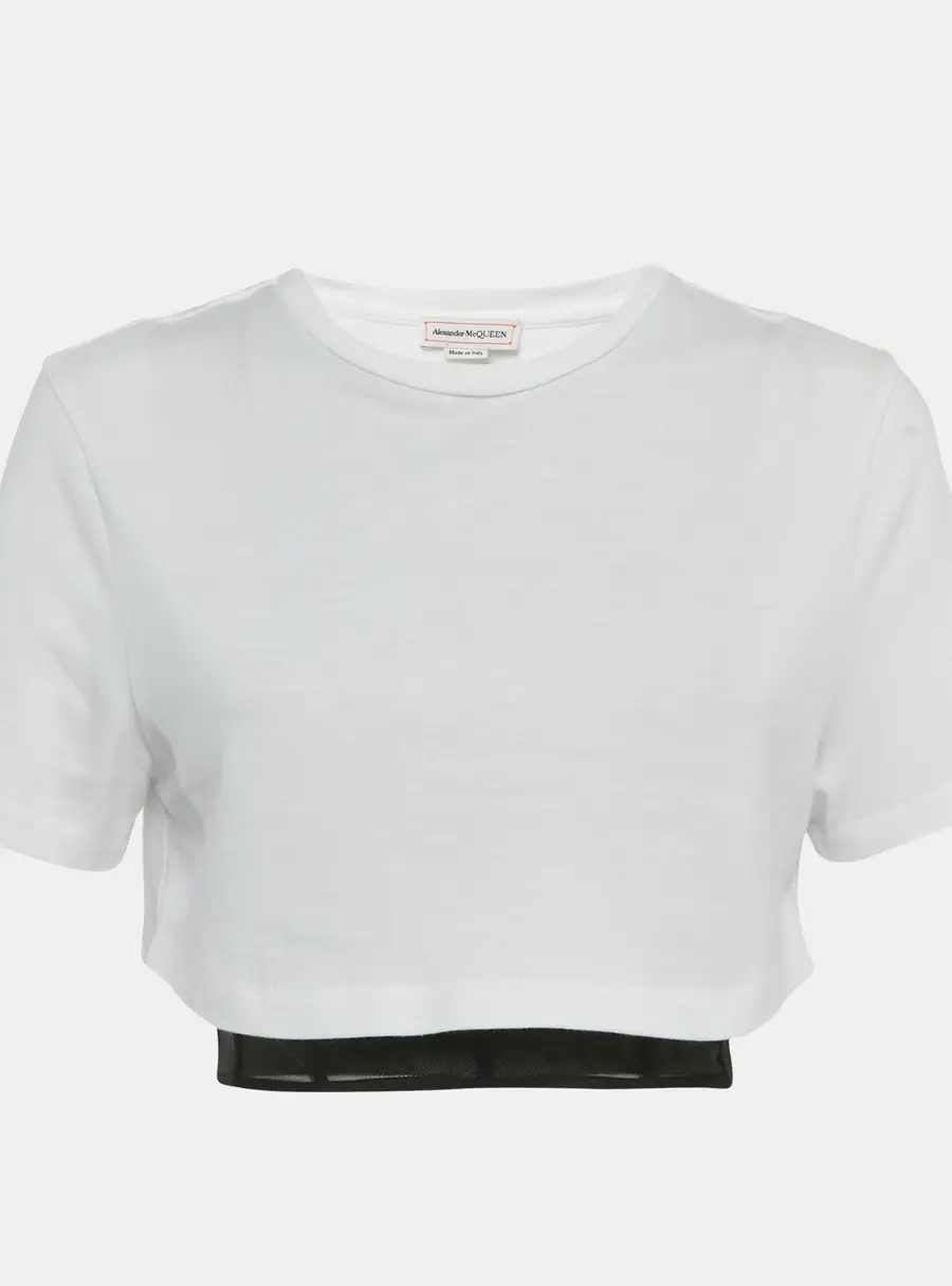 Alexander McQueen White Cotton Knit & Black Corset Inset Top S