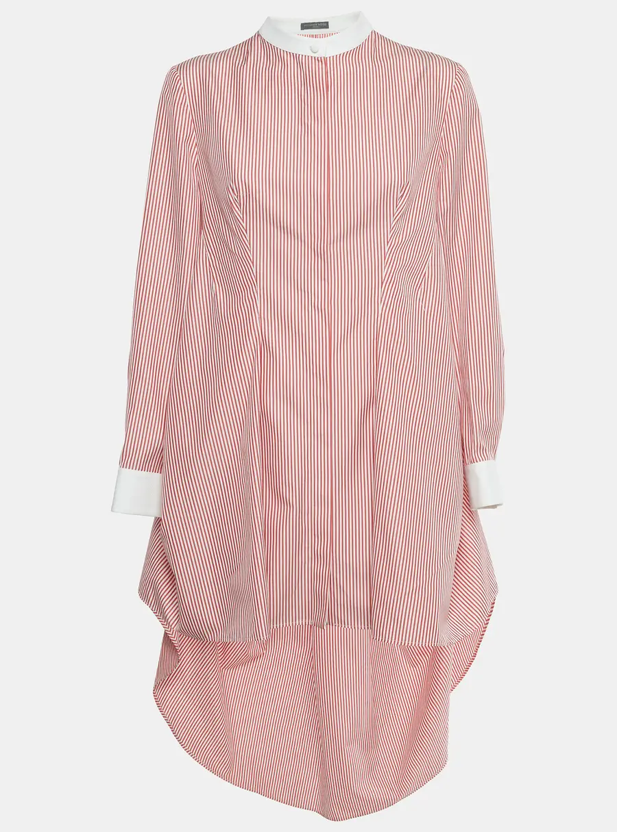 Alexander McQueen Red /White Striped Cotton High Low Shirt Dress M