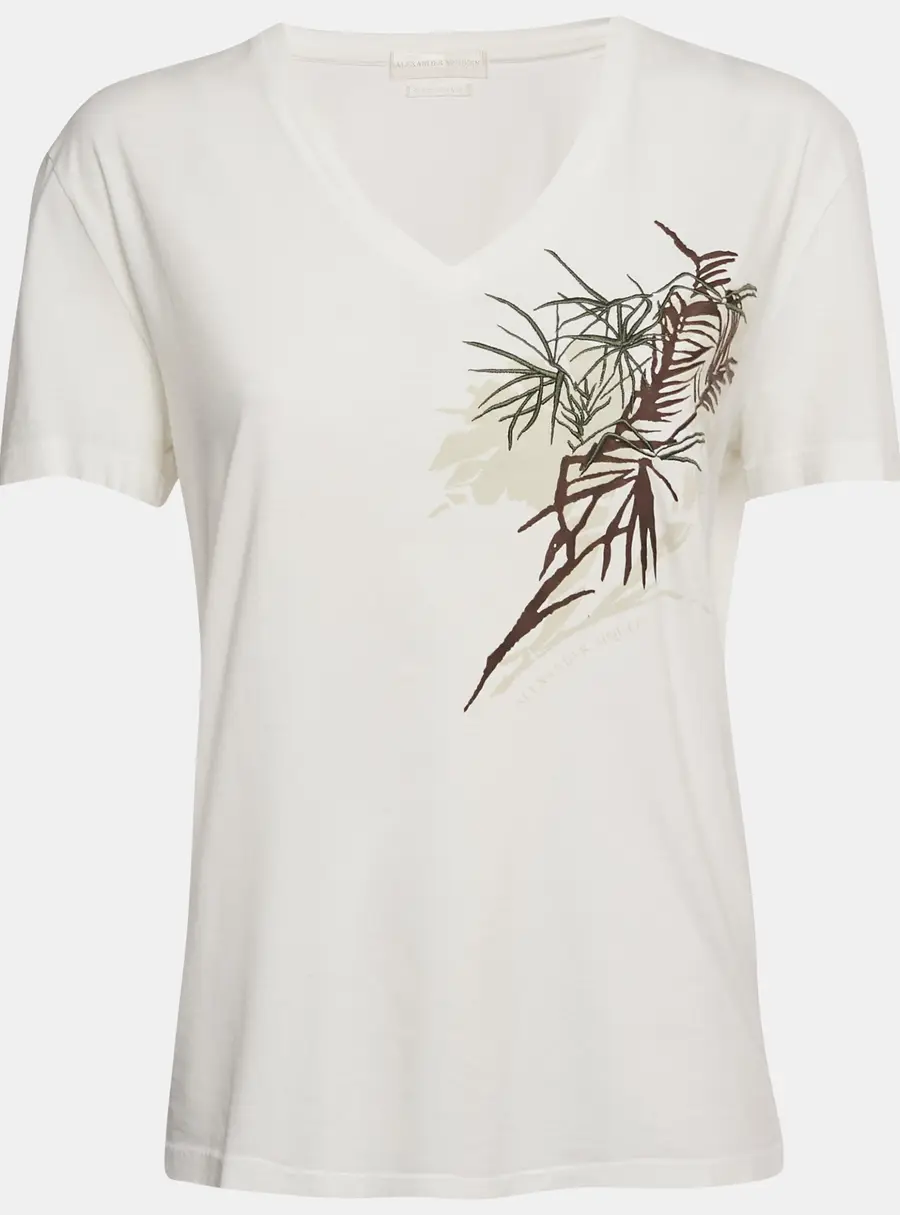 Alexander McQueen White Embroidered Jersey V-Neck T-Shirt S