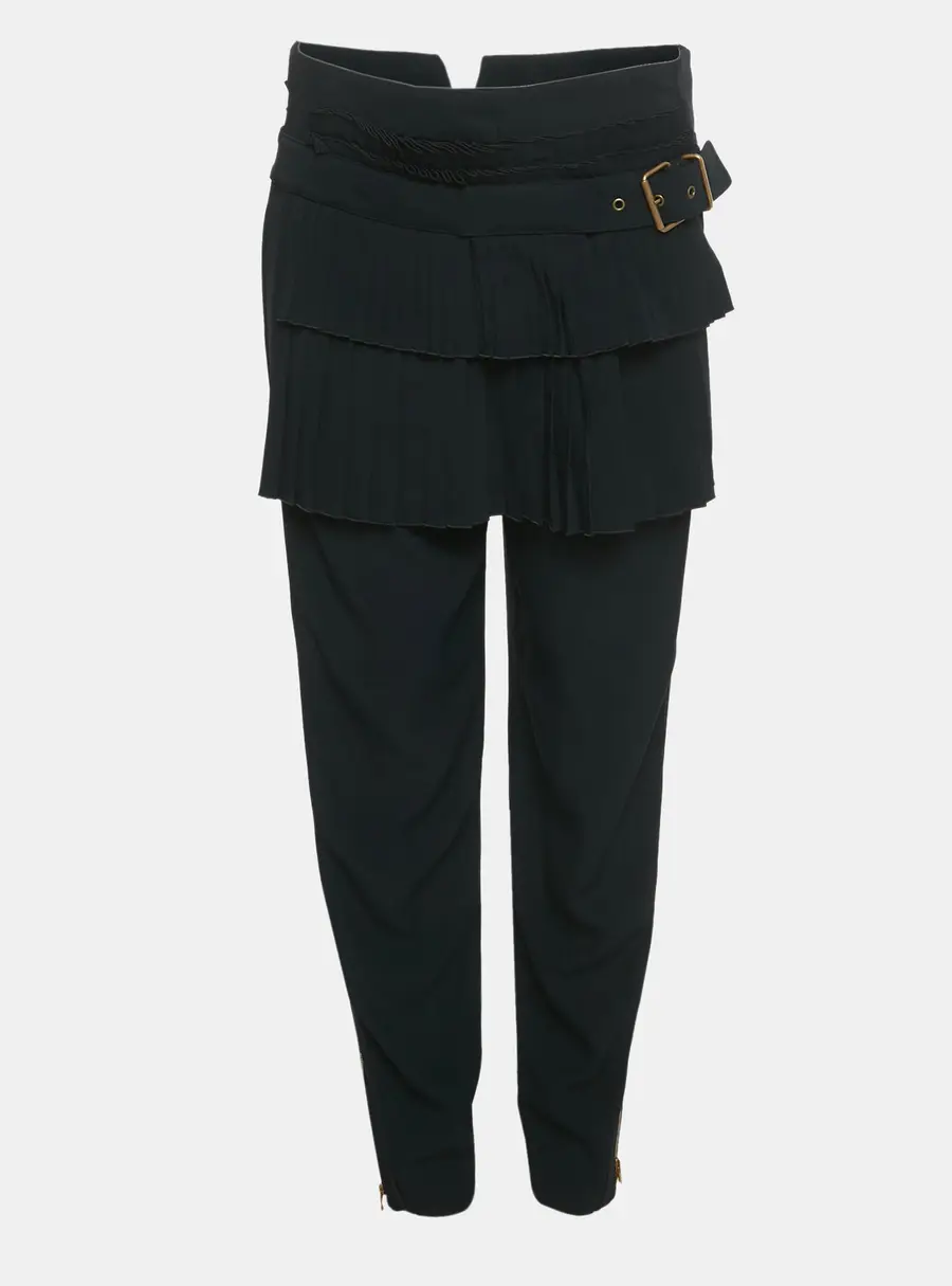 Alexander McQueen Black Crepe Pleated Detail Trousers M