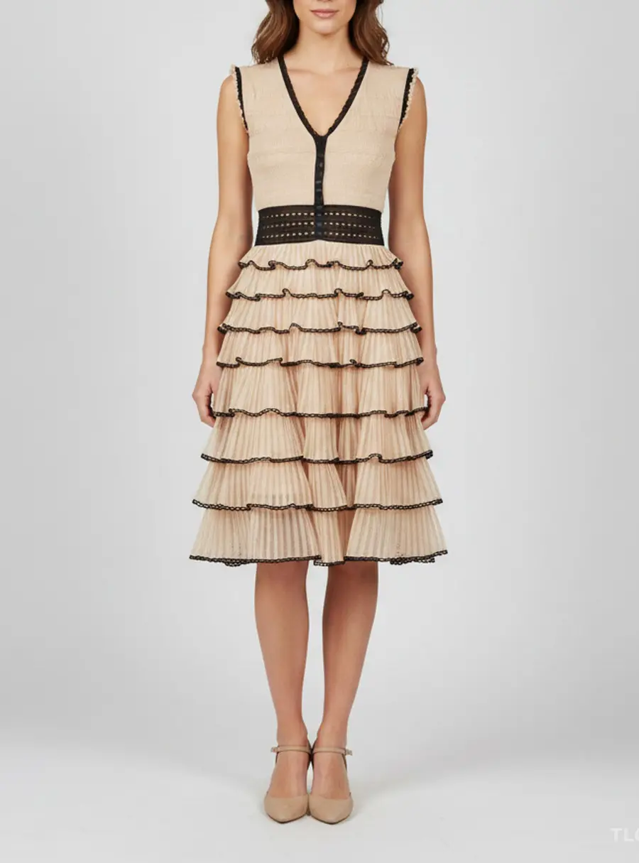 Alexander McQueen Powder Pink Lurex Knit Tiered Mini Dress S